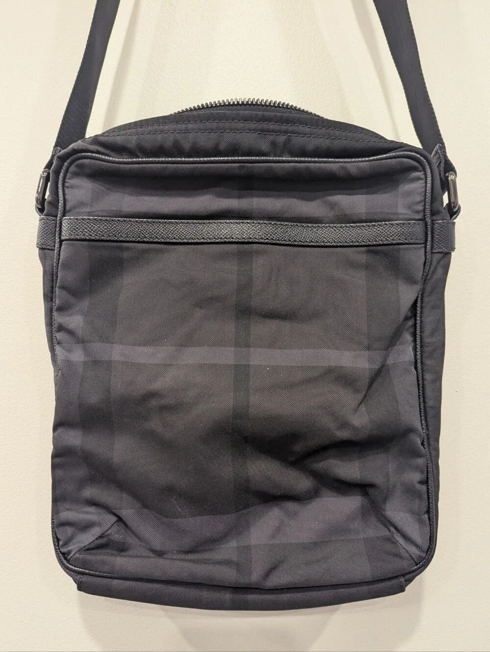Burberry Black Smoke Check Nylon Crossbody Small Messenger Bag
